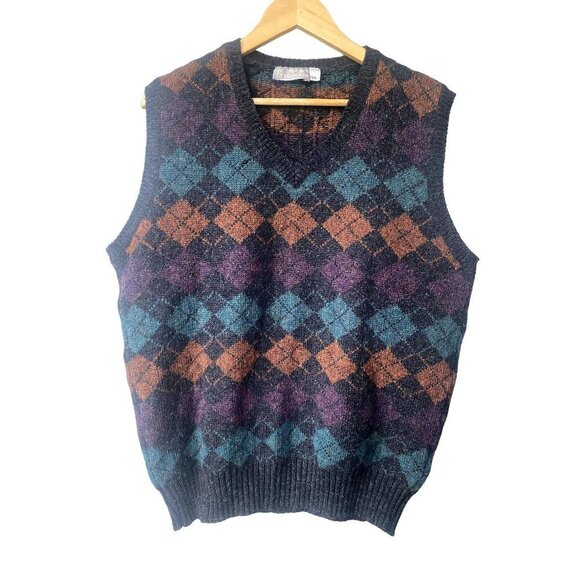 VTG Moffat Woollens Mens Sweater Vest 100% Wool Argyle Grandpa Preppy Academia - Picture 1 of 9